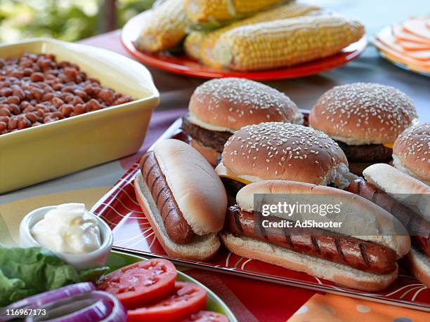 picnic - hotdog stockfoto's en -beelden