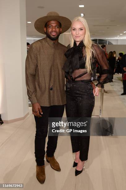 Subban and Lindsey Vonn attend the The P.K. Subban Foundation event during #PKSFWEEKMTL held at Holt Renfrew Ogilvy on August 22, 2019 in Montreal,...