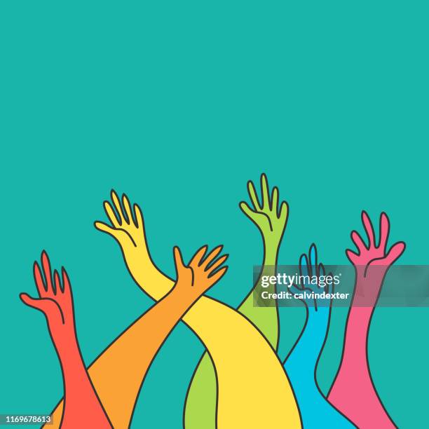 human hands rainbow flag colors - pride flag background stock illustrations