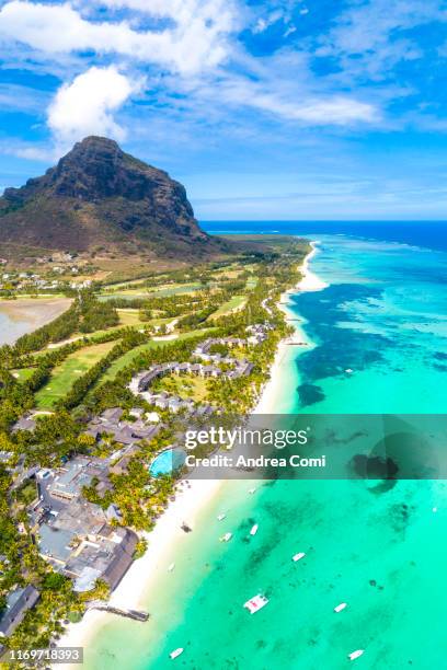 aerial view of le morne brabant peninsula - mauritius stock pictures, royalty-free photos & images