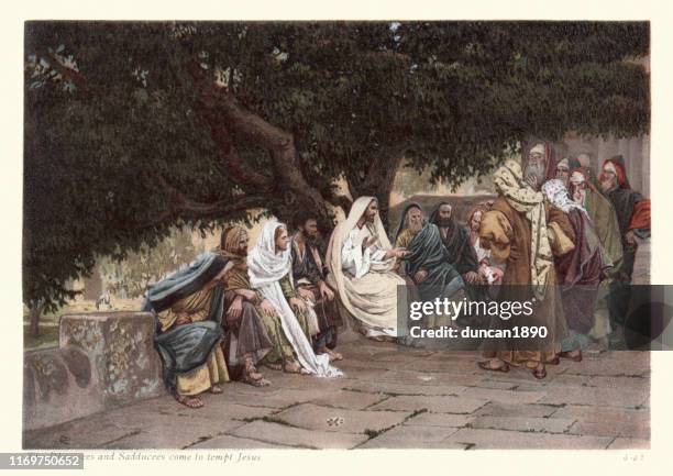 pharisees and sadducees come to tempt jesus - james tissot stock illustrations