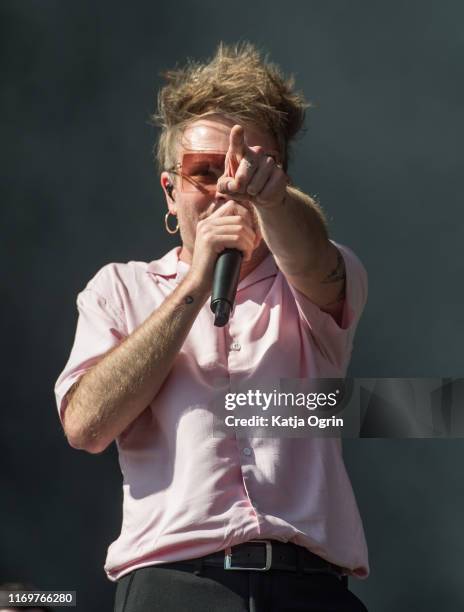 Rou Reynolds of Enter Shikari performs on stage during Leeds Festival 2019 at Bramham Park on August 23, 2019 in Leeds, England.