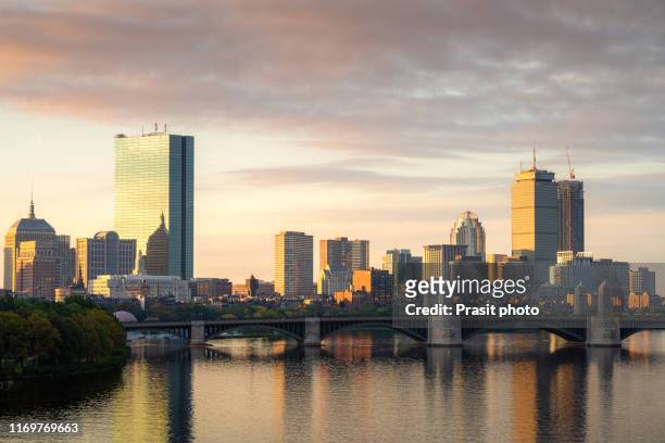 boston, massachusetts, usa downtown cityscape from across the charles river at dawn. - boston massachusetts bildbanksfoton och bilder