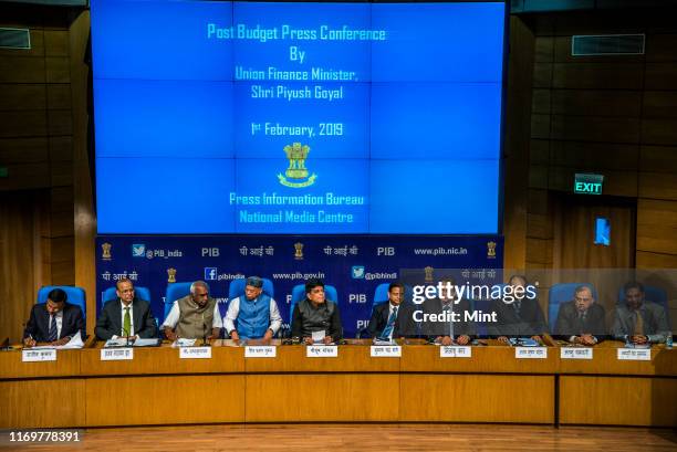 Union Finance Minister Piyush Goyal addresses a press conference after presentation of interim Budget session 2019-20 at Lok Sabha, on February 1,...