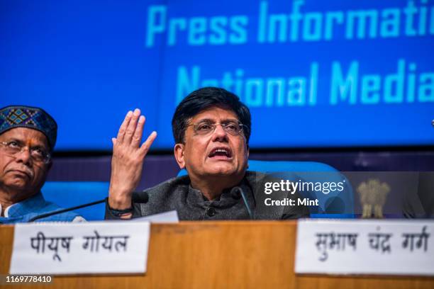 Union Finance Minister Piyush Goyal addresses a press conference after presentation of interim Budget session 2019-20 at Lok Sabha, on February 1,...