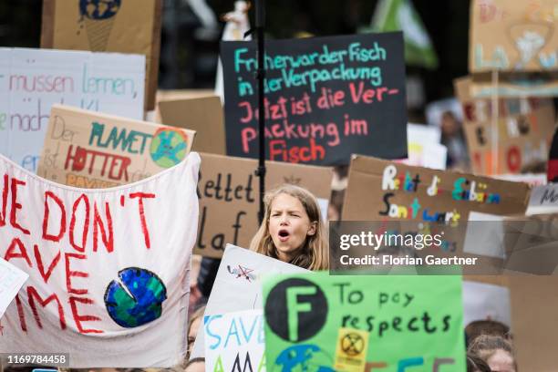 Protesters for climate protection demonstrate within the worldwide movement 'Fridays for Future' near the Brandenburg Gate on September 20, 2019 in...