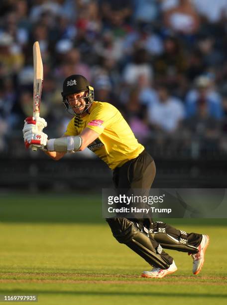 Michael Klinger of Gloucestershire plays a shot during the Vitality Blast match between Gloucestershire and Somerset at Bristol County Ground on...