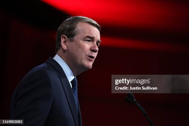 Democratic presidential candidate U.S. Sen. Michael Bennet speaks during the Democratic Presidential Committee summer meeting on August 23, 2019 in...