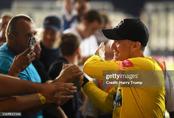 Michael Klinger of Gloucestershire celebrates with fans at the end of the match during the Vitality Blast match between Gloucestershire and Somerset...