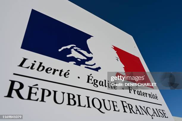 Logo containing the Marianne, the 'Tricolore' with the colours of the French Republic and the national motto 'Liberty, Equality, Fraternity' is seen...