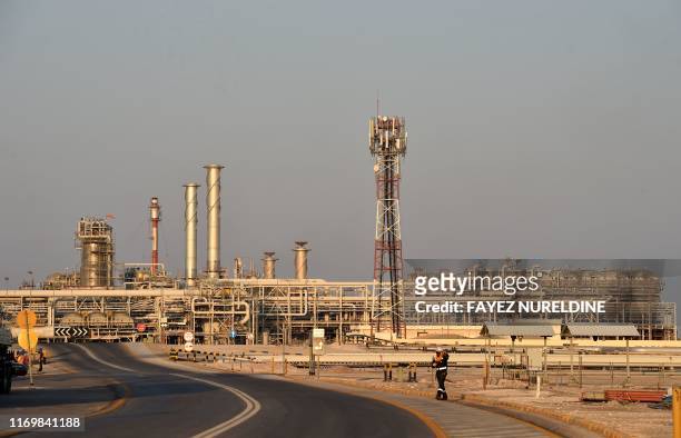 General view of Saudi Aramco's Abqaiq oil processing plant on September 20, 2019. - Saudi Arabia said on September 17 its oil output will return to...