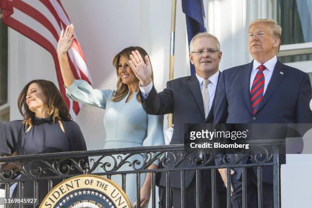 President Donald Trump, from right, stands with Scott Morrison, Australia's prime minister, his wife Jenny Morrison, and U.S. First Lady Melania...