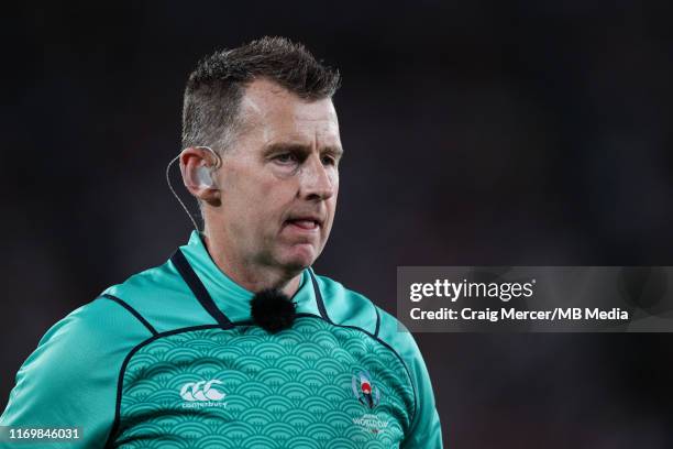 Referee Nigel Owens during the Rugby World Cup 2019 Group A game between Japan and Russia at the Tokyo Stadium on September 20, 2019 in Chofu, Tokyo,...