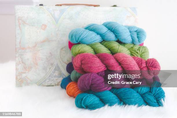 colorful hand dyed yarn - ball of wool stock pictures, royalty-free photos & images