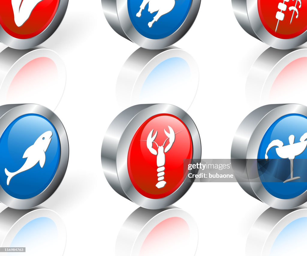 Meat and seafood 3D royalty free vector icon set