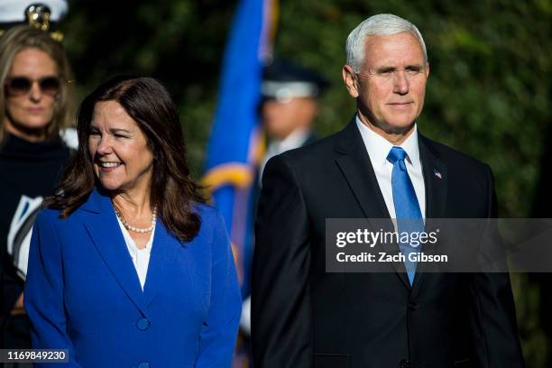 Second Lady Karen Pence and Vice President Mike Pence attend an official visit ceremony welcoming Australian Prime Minister Scott Morrison and...