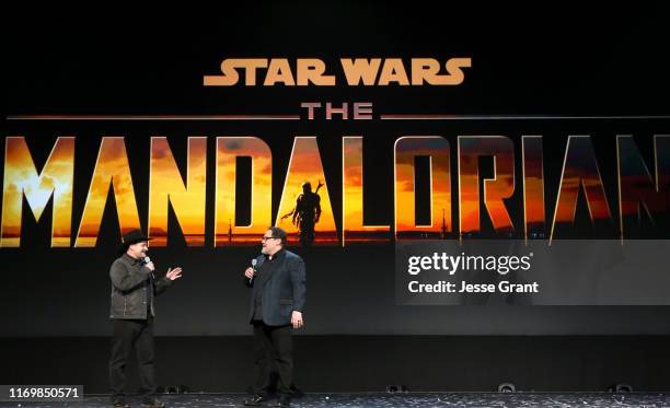 Executive producer/writers Dave Filoni and Jon Favreau of 'The Mandalorian' took part today in the Disney+ Showcase at Disney’s D23 EXPO 2019 in...