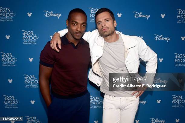 Anthony Mackie and Sebastian Stan of 'The Falcon and The Winter Soldier' took part today in the Disney+ Showcase at Disney’s D23 EXPO 2019 in...