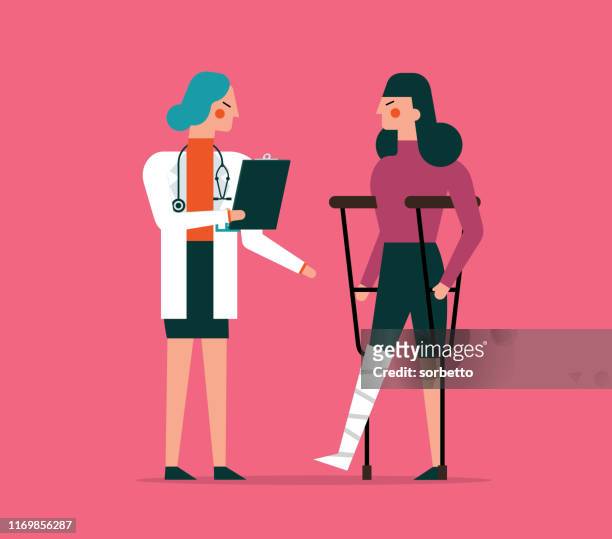 fracture of the leg - female - limping stock illustrations