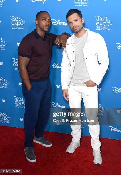 Anthony Mackie and Sebastian Stan attend D23 Disney+ showcase at Anaheim Convention Center on August 23, 2019 in Anaheim, California.