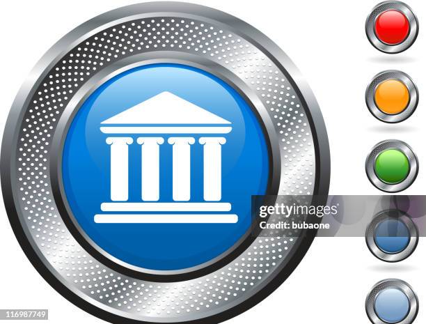 bildbanksillustrationer, clip art samt tecknat material och ikoner med classic building facade royalty free vector art on metallic button - ikon bildbank med illustrationer