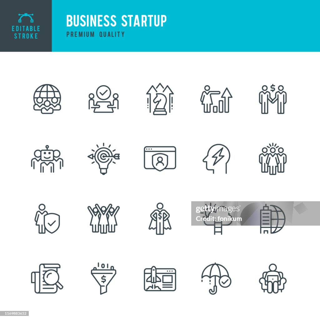 Business Startup - conjunto de iconos de línea vectorial