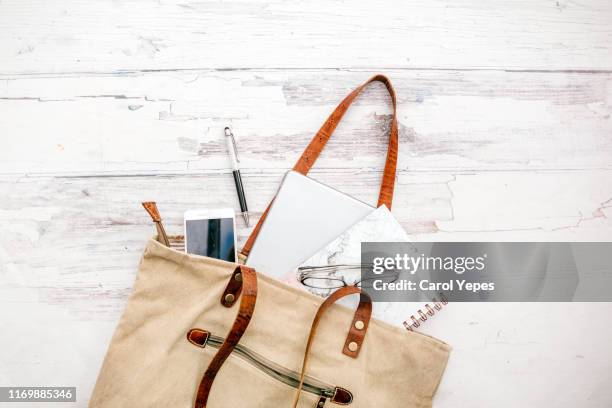 contents of woman bag 2 - inside handbag stock pictures, royalty-free photos & images