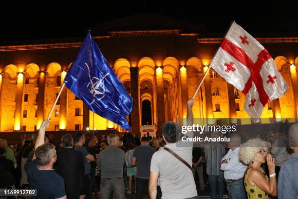 Georgian citizens gather to protest against Georgian Prime Minister Giorgi Gakharia and Russia's occupation policy of Georgia to Abkhazia and South...