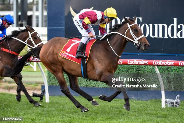 Brimham Rocks ridden by Michael Walker wins the East Malvern Bendigo Bank MRC Foundation Cup at Caulfield Racecourse on September 21, 2019 in...