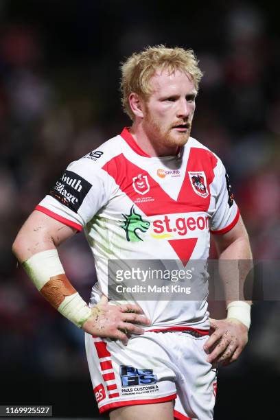 James Graham of the Dragons looks dejected after a Roosters try during the round 23 NRL match between the St George Illawarra Dragons and the Sydney...
