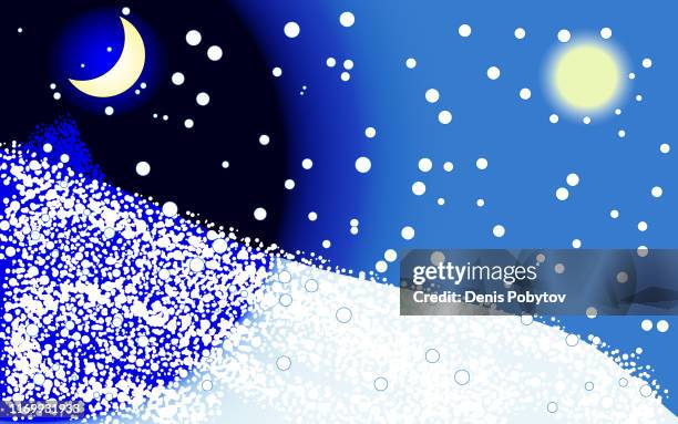 vector winter illustration - image of changing day and night. - snow transition stock illustrations
