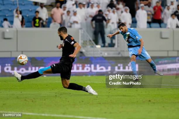 Hassan Al-Haydos shoots at goal during Al Sadd v Umm Salal in the QNB Stars League on September 20 2019 in the Al Janoub Stadium, Qatar.
