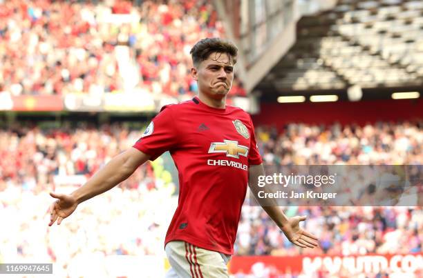 Daniel James of Manchester United celebrates scoring his team's first goal during the Premier League match between Manchester United and Crystal...