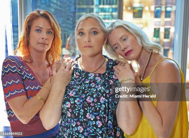 Victims of Jeffrey Epstein, from left, Sarah Ransome, Virginia Roberts Giuffre, and Marijke Chartouni find support in each other after having met at...