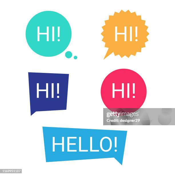 set of hello bubble flat design. - balloon background stock illustrations