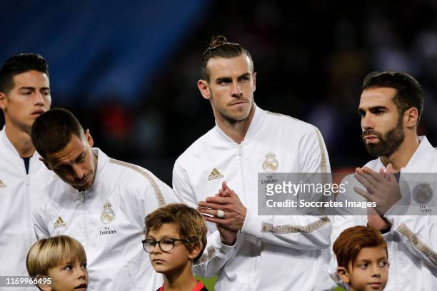 Eden Hazard of Real Madrid, Gareth Bale of Real Madrid, Dani Carvajal of Real Madrid during the UEFA Champions League match between Paris Saint...