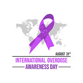 Drug overdose awareness day purple ribbon vector illustration