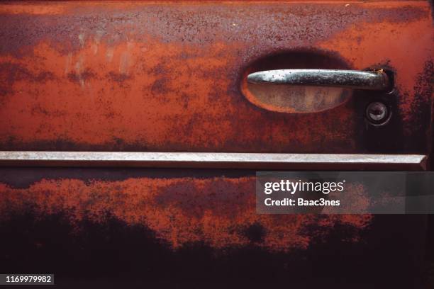 part of a rusty vintage car door - rusty old car stock pictures, royalty-free photos & images