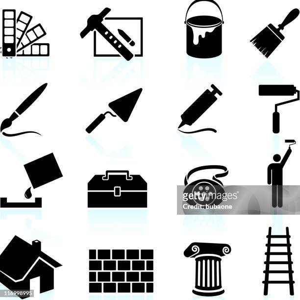 house painting black and white royalty free vector icon set - painted roof stock illustrations