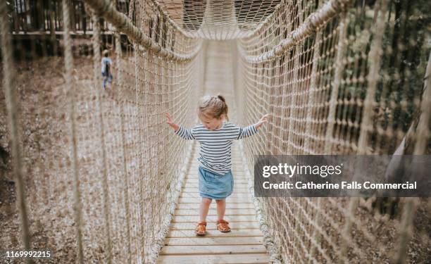 Step Onto Rope Bridge 53 Young Girl Walking Across Single Rope Bridge Stock Photos, High-Res ...