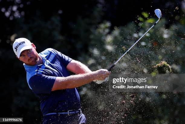 Grayson Murray hits on the 9th hole during the third round of the Korn Ferry Tour Albertson's Boise Open at Hillcrest Country Club on August 24, 2019...