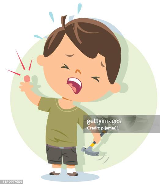 boy hitting finger. - careless stock illustrations