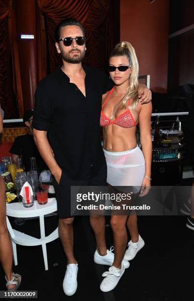 Scott Disick and Sofia Richie celebrate Sofia Richie's 21st birthday at Encore Beach Club At Wynn Las Vegas on August 24, 2019 in Las Vegas, Nevada.