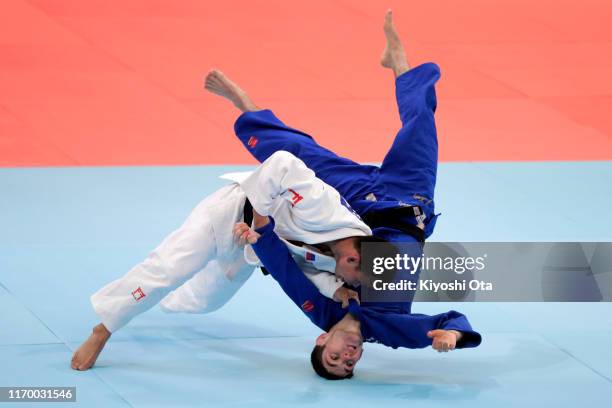 Bryn Quillotes of the Philippines and Joshua Katz of Australia competes in the Men's -60kg Pool C second round on day one of the World Judo...