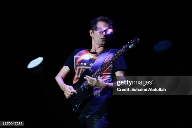 Matt Bellamy of Muse performs on stage during day two of Formula 1 Singapore Grand Prix at Marina Bay Street Circuit on September 21, 2019 in...