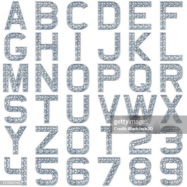 glamour alphabet. include numerals! isolated on white - diamond stockfoto's en -beelden