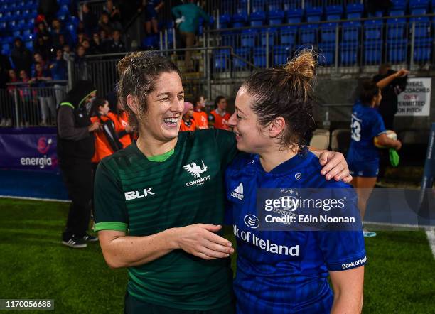 Dublin , Ireland - 21 September 2019; Grace Miller of Leinster and Alison Miller of Connacht following the Women's Interprovincial Championship Final...