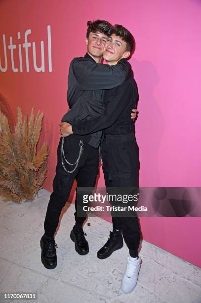 Leon Koch and his boyfriend Lukas White during the Beauty Convention "Glow" by DM at The Station on September 21, 2019 in Berlin, Germany.