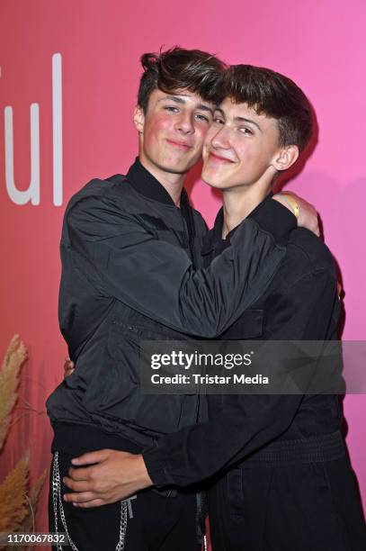 Leon Koch and his boyfriend Lukas White during the Beauty Convention "Glow" by DM at The Station on September 21, 2019 in Berlin, Germany.