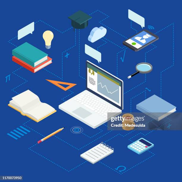 isometric laptop and education object - religious dress stock illustrations